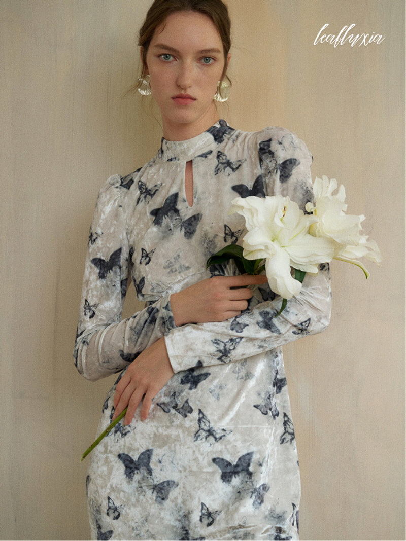 Shadow Wings Velvet Dress