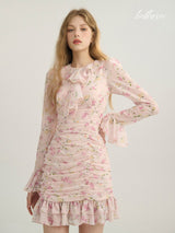 Rosy Frill Chiffon Dress
