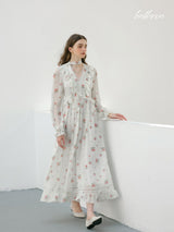 White Blossom Floral Chiffon Maxi Dress
