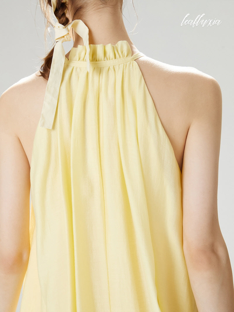Lemon Glow Halter Dress