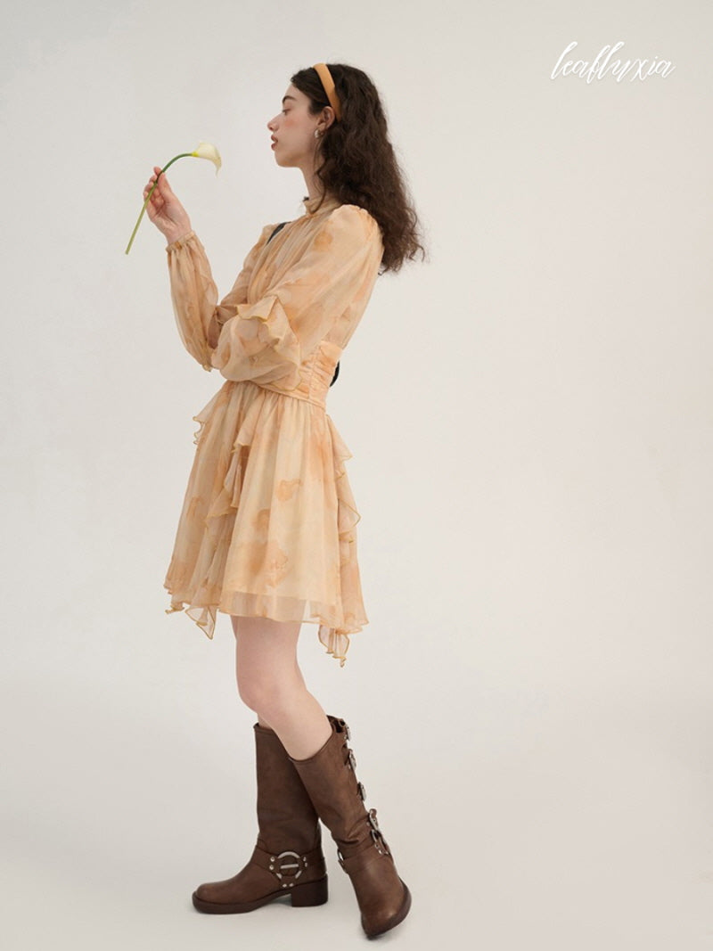 Amber Bloom Chiffon Dress