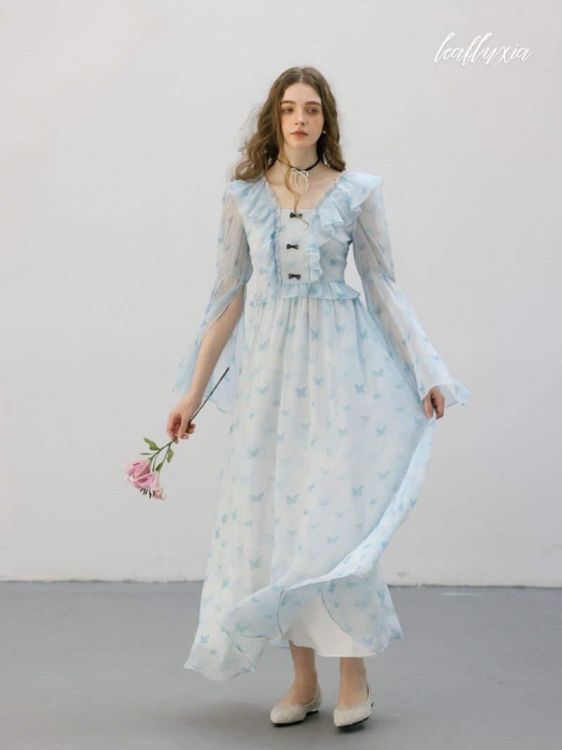 Sky Flutter Chiffon Dress