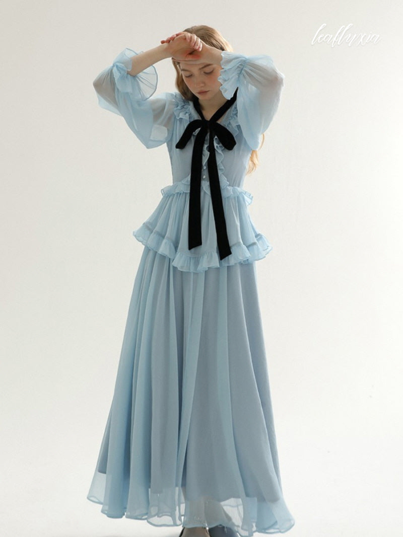 Serene Ruffle Bow Maxi Dress