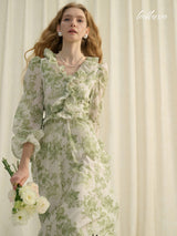 Verdant Whisper Ruffle Dress