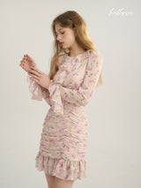 Rosy Frill Chiffon Dress