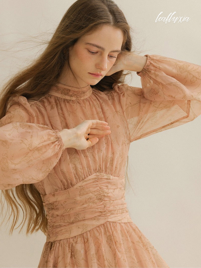 Peach Blossom Long Sleeve Dress