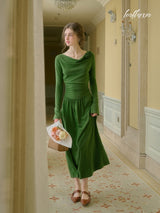 Rosette Ruched Long Dress