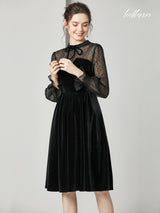 Noir Charm Sheer Sleeve Dress