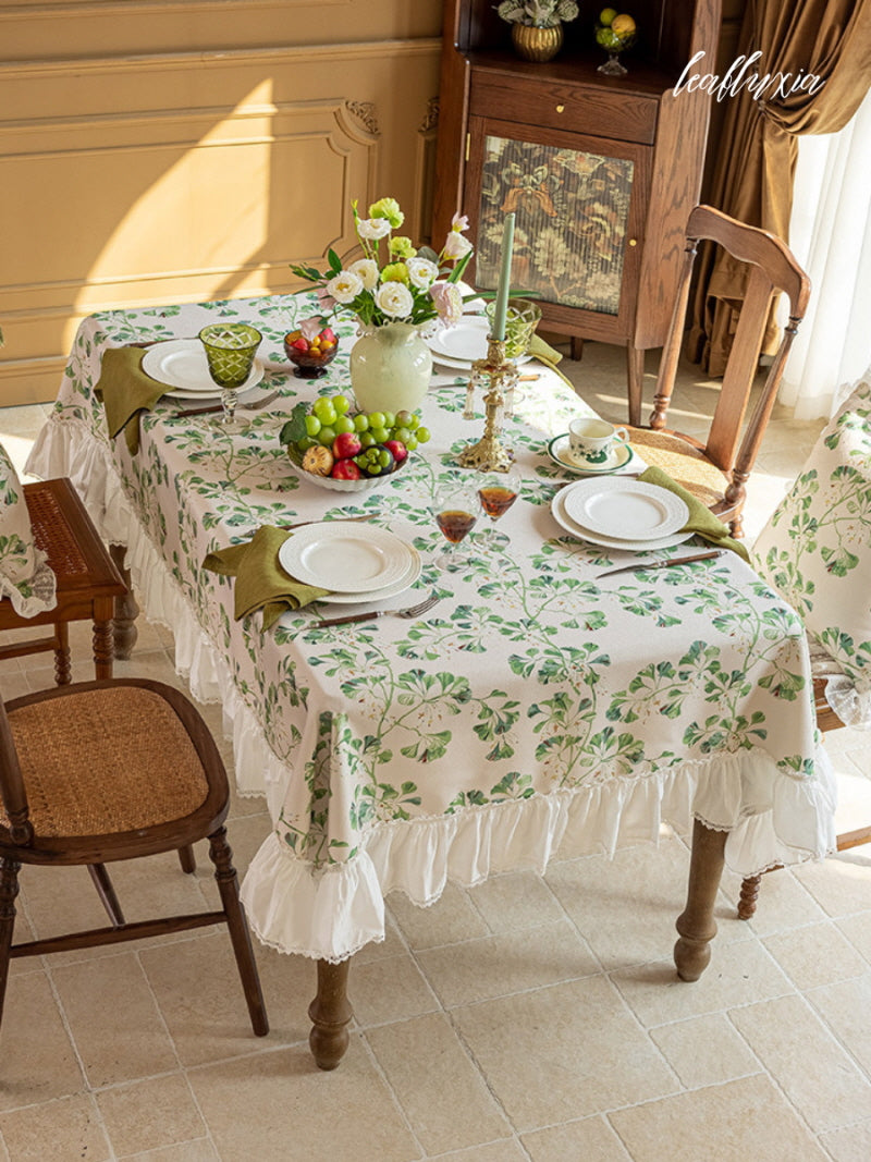 Sage Blossom Ruffle Tablecloth