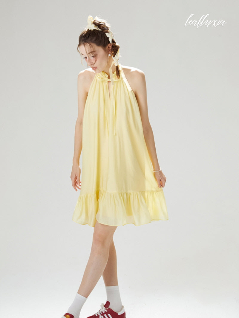 Lemon Glow Halter Dress