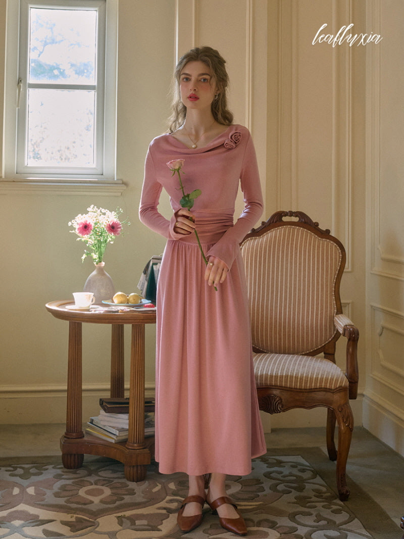Rosette Ruched Long Dress