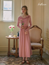 Rosette Ruched Long Dress