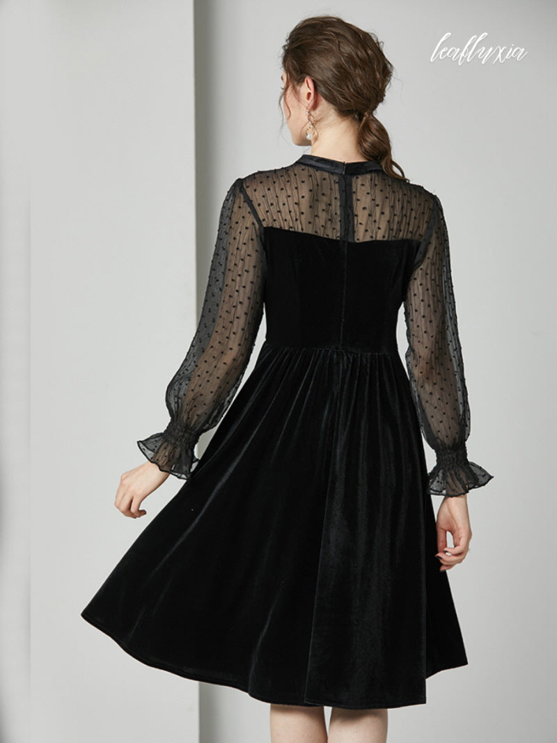 Noir Charm Sheer Sleeve Dress