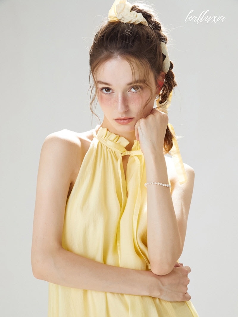 Lemon Glow Halter Dress