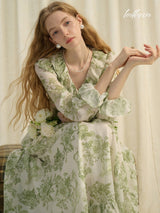 Verdant Whisper Ruffle Dress