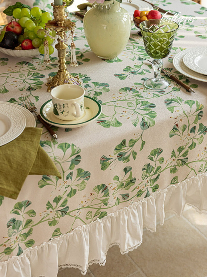 Sage Blossom Ruffle Tablecloth