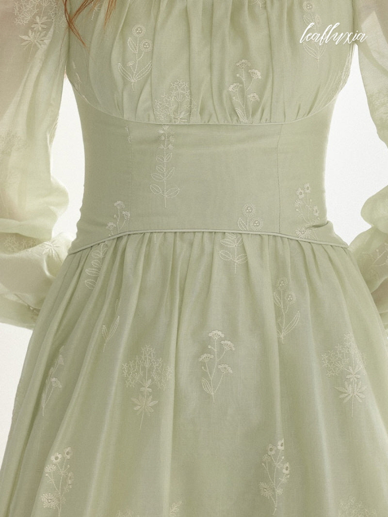 Embroidered Mint Blossom Dress