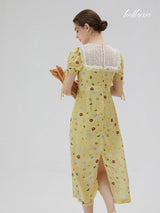 Golden Meadow Floral Midi Dress
