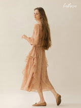 Peach Blossom Long Sleeve Dress