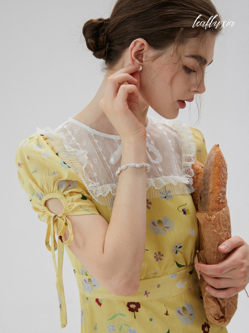 Golden Meadow Floral Midi Dress