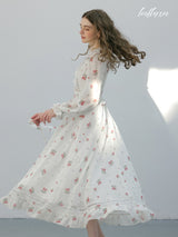 White Blossom Floral Chiffon Maxi Dress