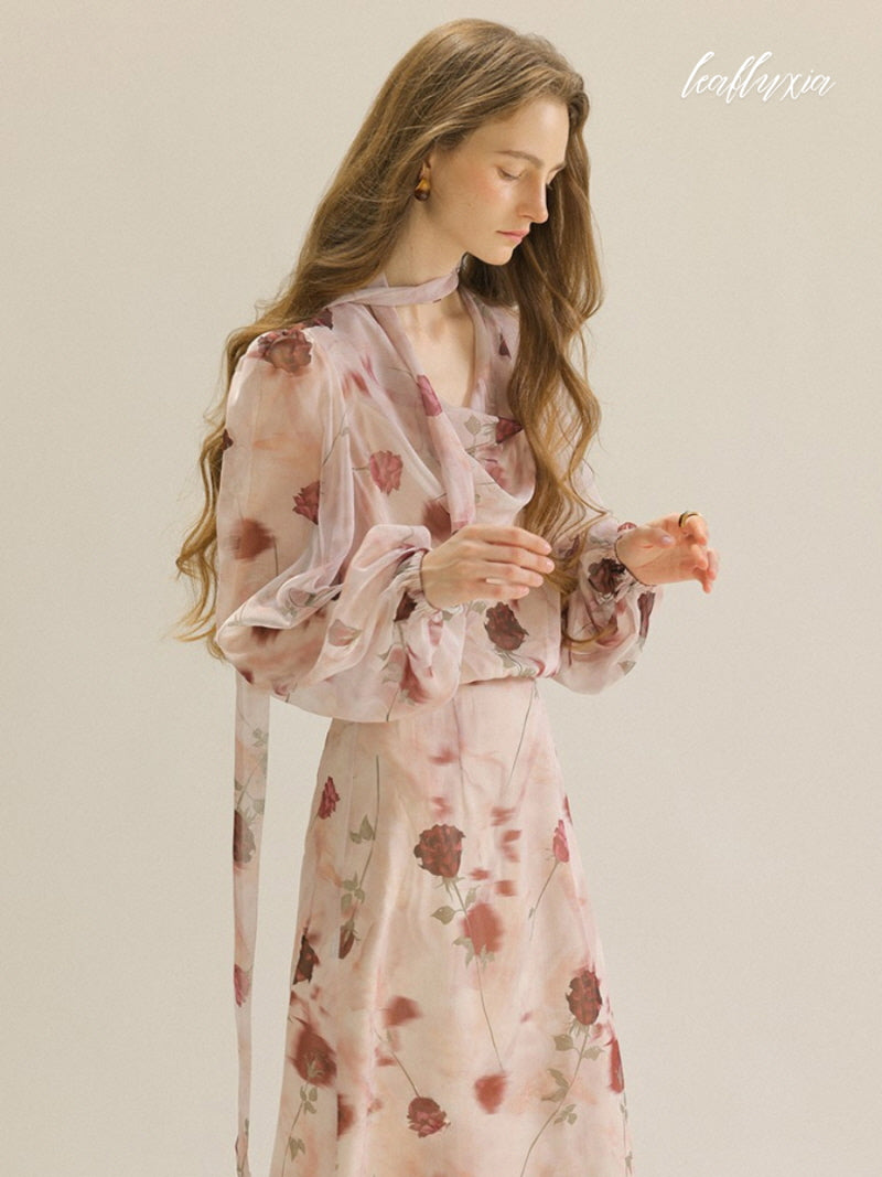 Rosy Veil Flow Dress