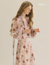 Rosy Veil Flow Dress