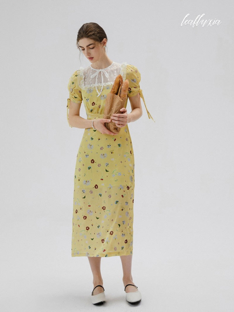 Golden Meadow Floral Midi Dress
