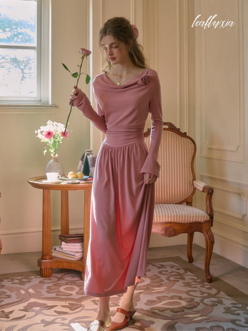 Rosette Ruched Long Dress