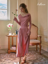 Rosette Ruched Long Dress