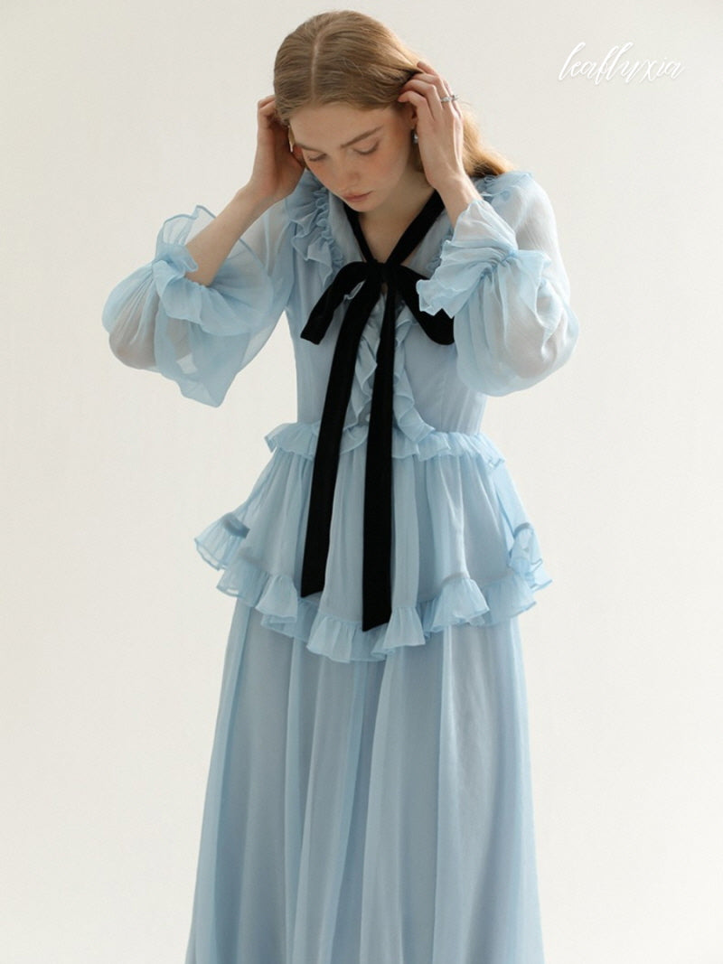 Serene Ruffle Bow Maxi Dress