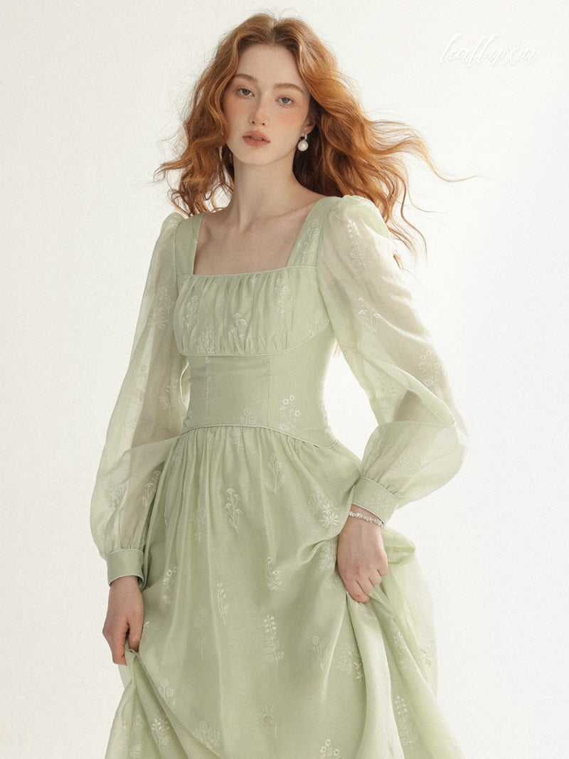 Embroidered Mint Blossom Dress