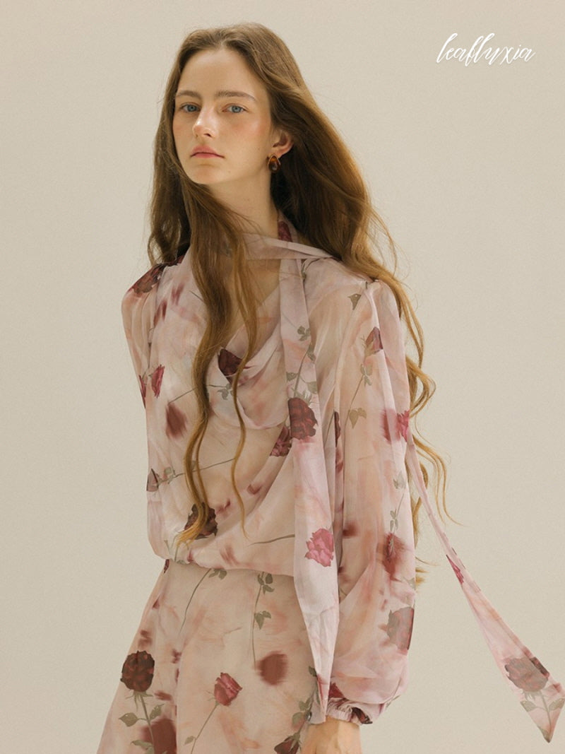 Rosy Veil Flow Dress