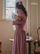Rosette Ruched Long Dress