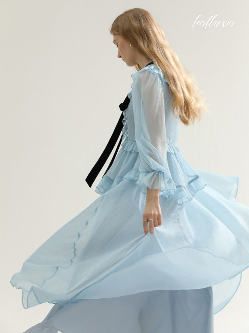 Serene Ruffle Bow Maxi Dress