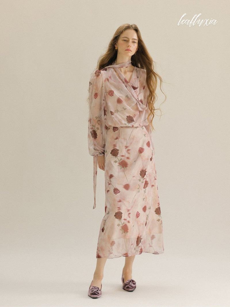 Rosy Veil Flow Dress