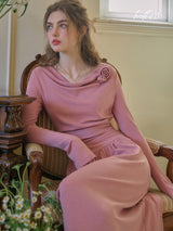 Rosette Ruched Long Dress